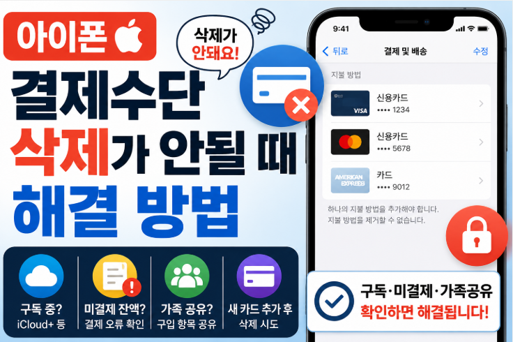 아이폰 결제수단 삭제가 안될 때 해결 방법｜구독 미결제 가족공유 확인