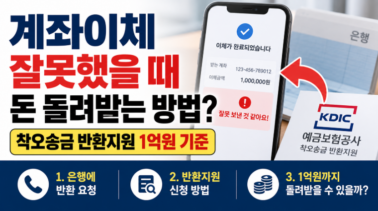 계좌이체 잘못했을 때 돈 돌려받는 방법 착오송금 반환지원 1억원 기준